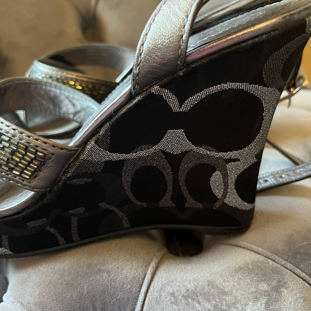 Coach Silver and Black Wedge Sandals with Sparkling Straps - Picture 3 of 5